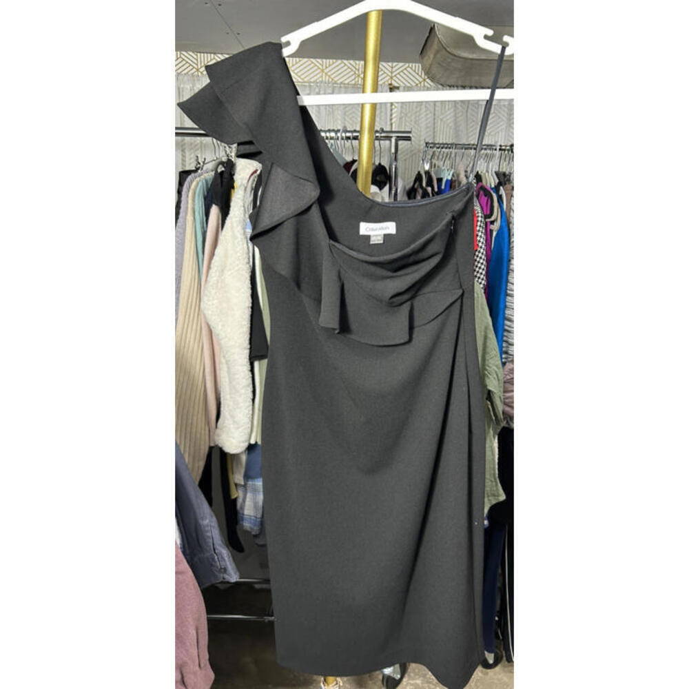 Calvin Klein Black Dress One Shoulder Ruffle Size 2
